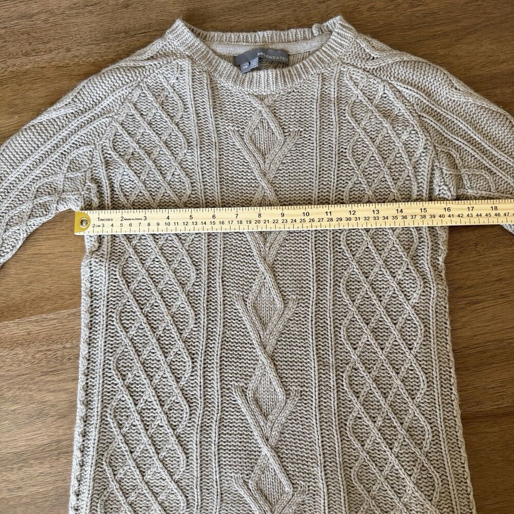 360 Sweater Women XS Cable Knit Sweater Cashmere Angora Lambswool Side Zip Beige - Picture 9 of 11